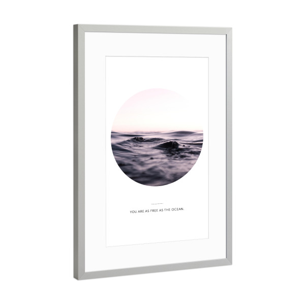 Poster mit Rahmen Silber "Ozean – As free as the ocean" artboxONE - Typografie,Natur,Geometrie,Reise / Strand und Meer,Unterwasser