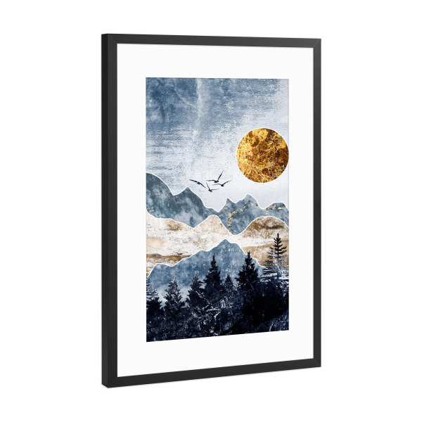 Poster mit Rahmen Schwarz (Metallic) "Forest & Mountains (matart)" artboxONE - Natur,Tiere,Abstrakt