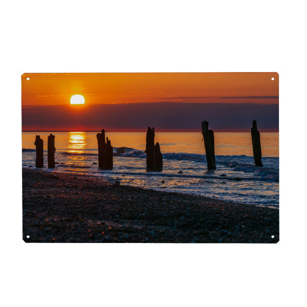Metall Poster "Buhnen im Sonnenuntergang" artboxONE - Natur,Reise,Reise / Strand und Meer