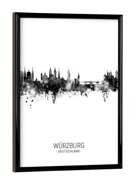 Poster mit schwarzem Rahmen "Würzburg Germany Skyline BW" artboxONE - Städte