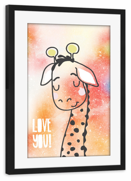 Poster mit Rahmen schwarz "Love you! Giraffe" artboxONE - Für Kinder,Tiere,Liebe