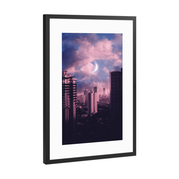 Poster mit Rahmen Schwarz (Metallic) "Purple Town" artboxONE - Städte,Architektur