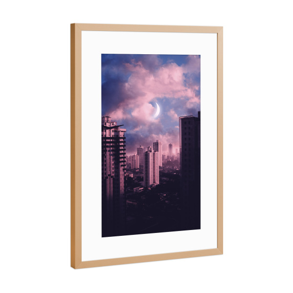 Poster mit Rahmen Kupfer "Purple Town" artboxONE - Städte,Architektur