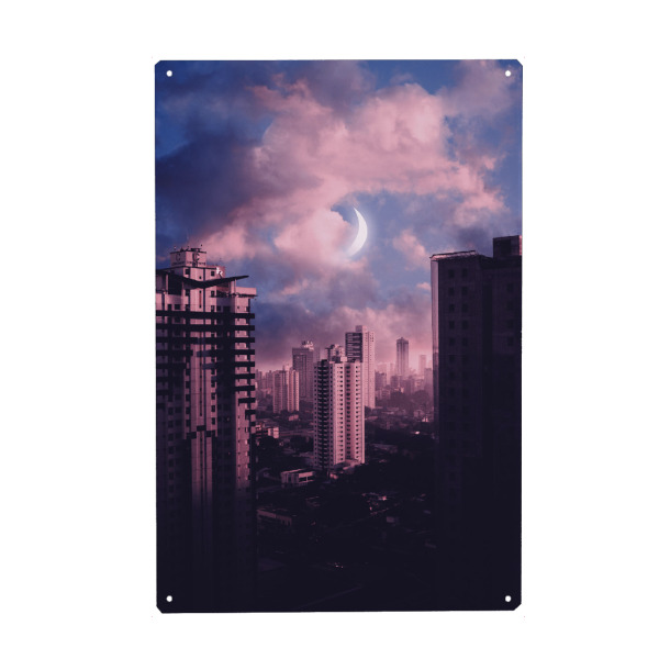 Holzbild "Purple Town" artboxONE - Städte,Architektur