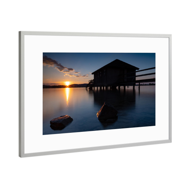 Poster mit Rahmen Silber "Sonnenuntergang am Kochelsee" artboxONE - Natur,Architektur