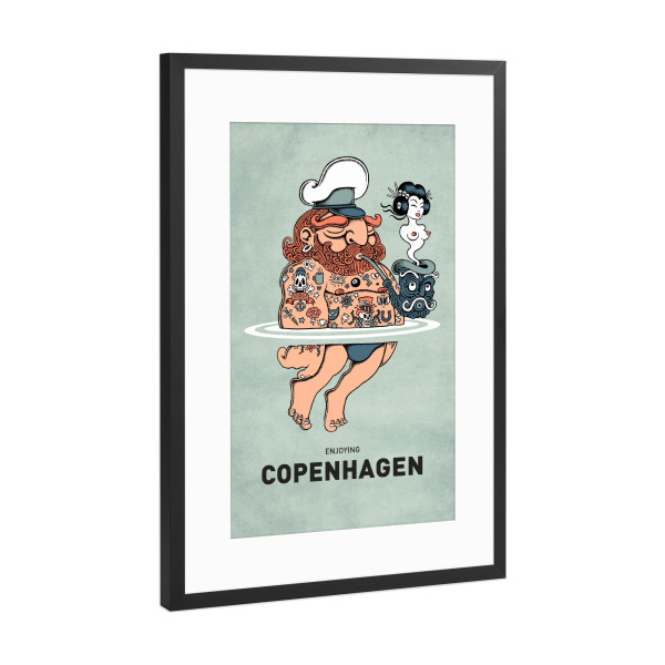 Poster mit Rahmen Schwarz (Metallic) "Copenhagen Summer Sailor" artboxONE - Städte,Reise,Streetart,Städte / København,Lustig