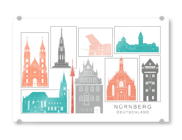 Acrylglasbild "Nuremberg skyline coral" artboxONE - Städte,Reise,Architektur,Kartografie