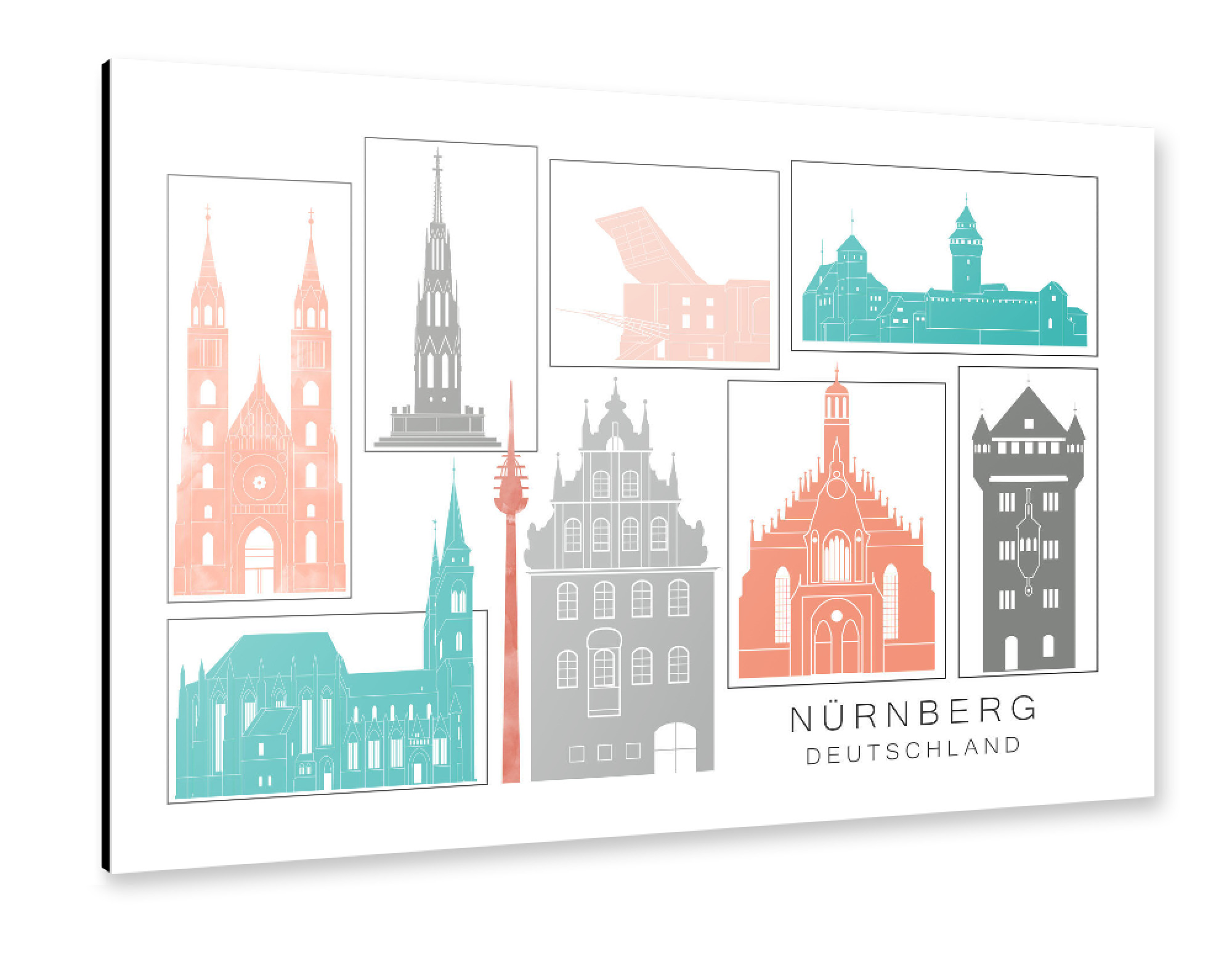 Alu-Dibond "Nuremberg skyline coral" 30x20 cm artboxONE