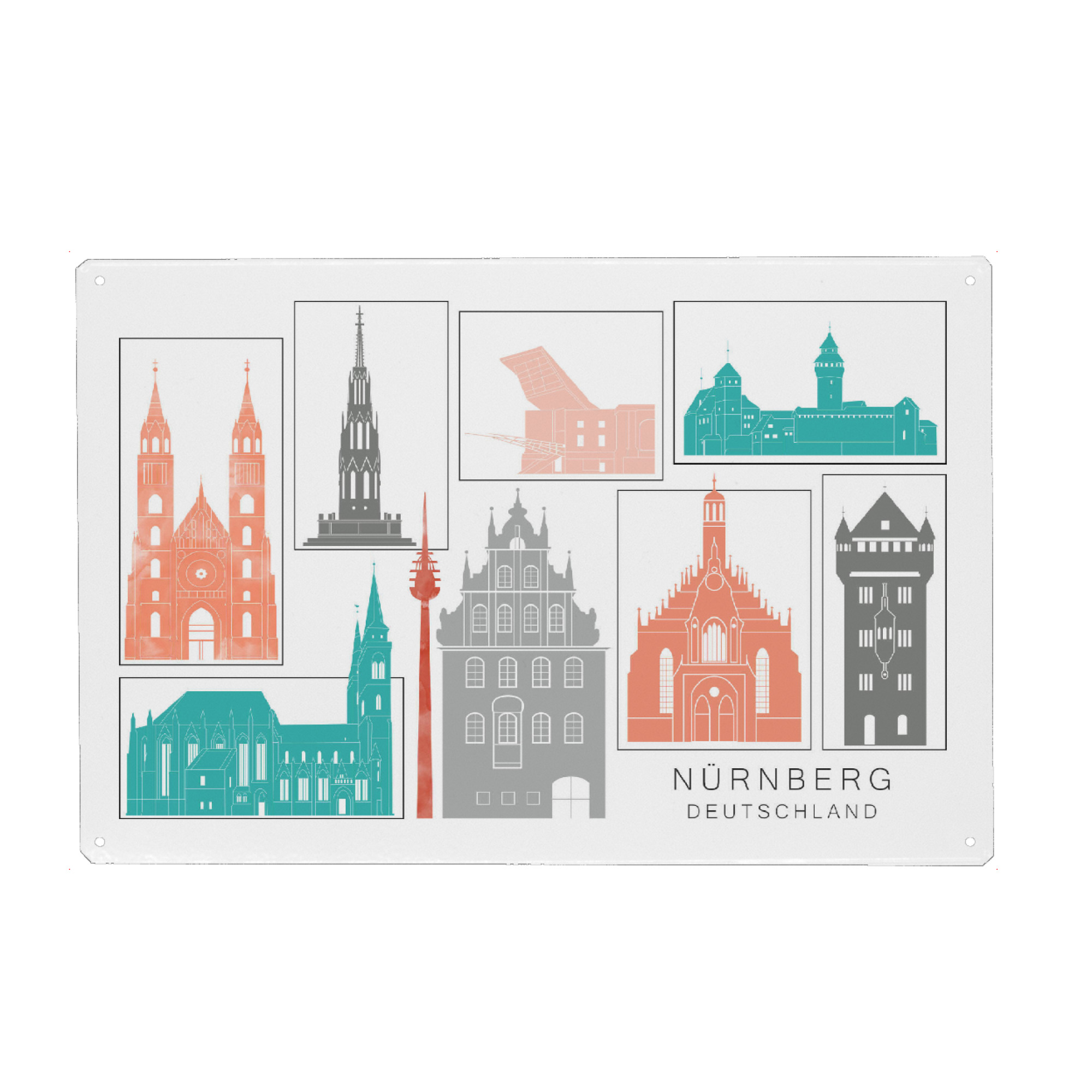 Metall Poster "Nuremberg skyline coral" artboxONE - Städte,Reise,Architektur,Kartografie