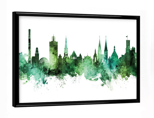Poster mit schwarzem Rahmen "Bielefeld Germany Skyline Green" artboxONE - Städte