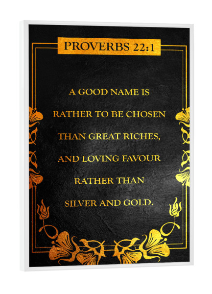 Poster mit weißem Rahmen "Proverbs 22:1" artboxONE - Typografie