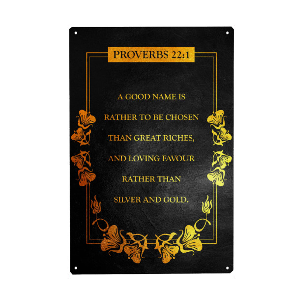 Metall Poster "Proverbs 22:1" artboxONE - Typografie