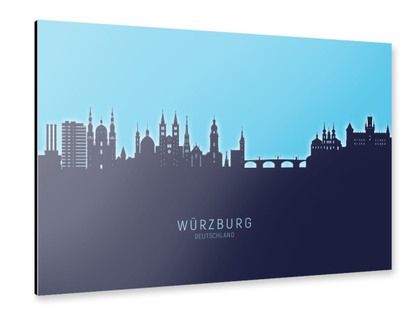 Alu-Dibond "Würzburg Skyline Glow Blue" 30x20 cm artboxONE