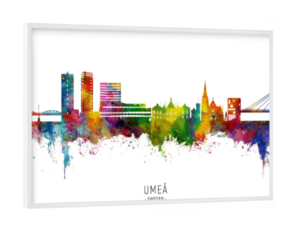 Poster mit weißem Rahmen "Umeå Sweden Skyline txt" artboxONE - Städte
