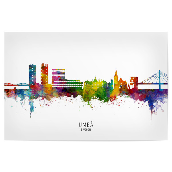 Poster "Umeå Sweden Skyline txt" artboxONE - Städte - Umeå,Sweden,Skyline,Cityscape,Stadtbild,Watercolor,Painting,City,Stadt,Colorful,Bunt,Schweden