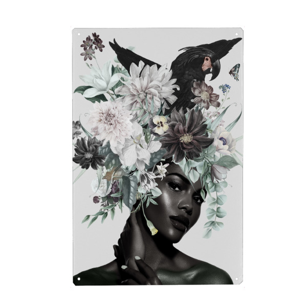 Holzbild "Floral Woman Black Birds" artboxONE - Natur,Floral,Menschen