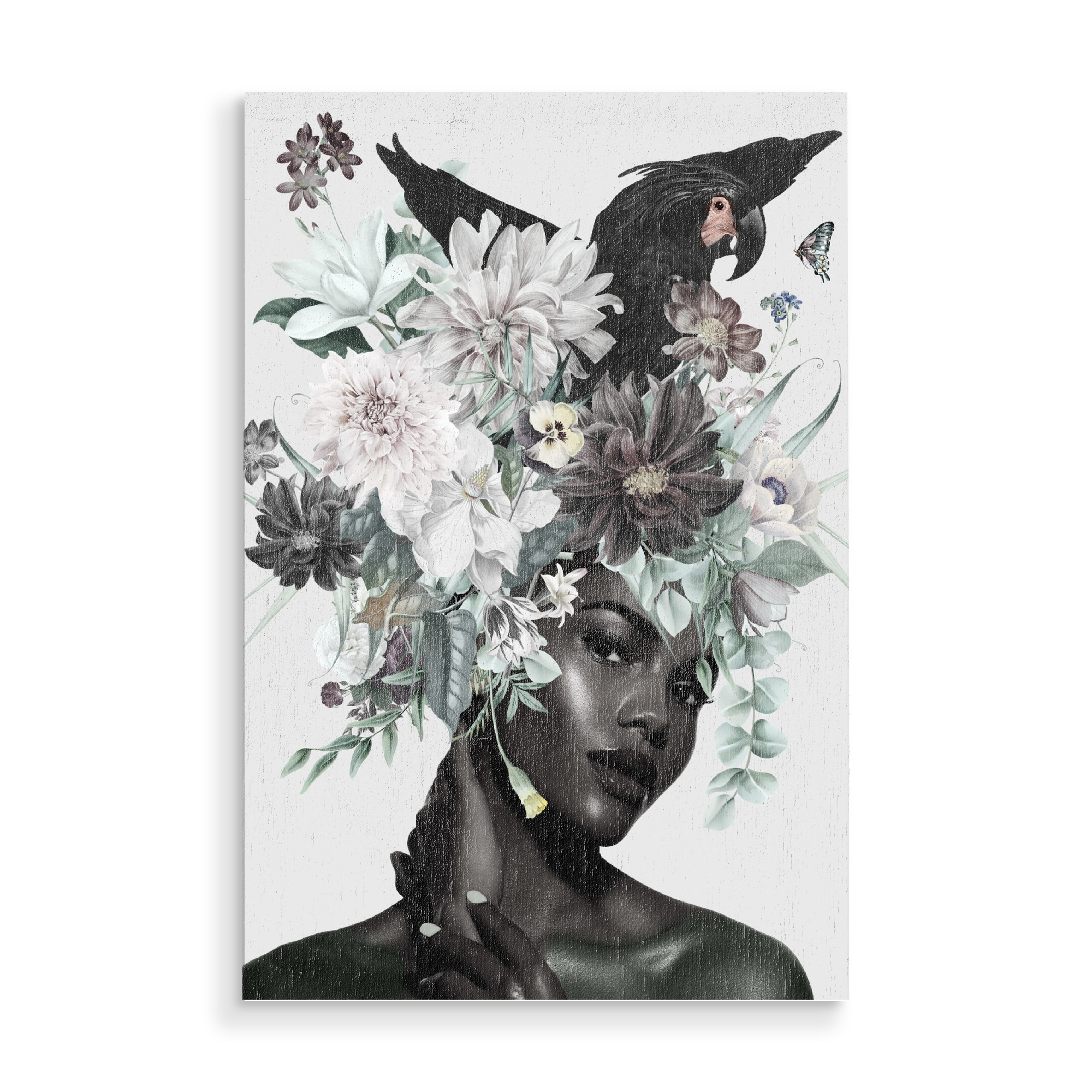 Holzbild "Floral Woman Black Birds" artboxONE - Natur,Floral,Menschen