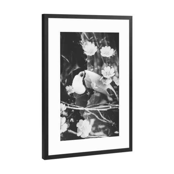 Poster mit Rahmen Schwarz (Metallic) "Floral toucan" artboxONE - Natur,Floral,Tiere