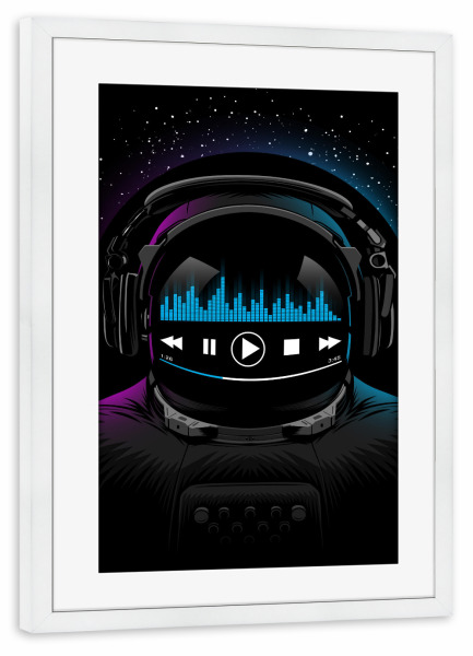 Poster mit Rahmen weiß "Dj Astronaut techno" artboxONE - Musik,Galaxy - Techno,Astronaut,Galaxy,Space,Weltraum,Player,Music,Musik,Sound,Beats,Dj