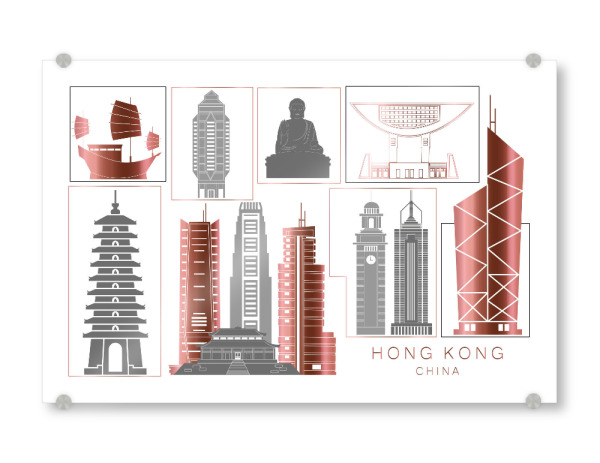 Acrylglasbild "Hong Kong skyline rosegold" artboxONE - Städte,Reise,Architektur