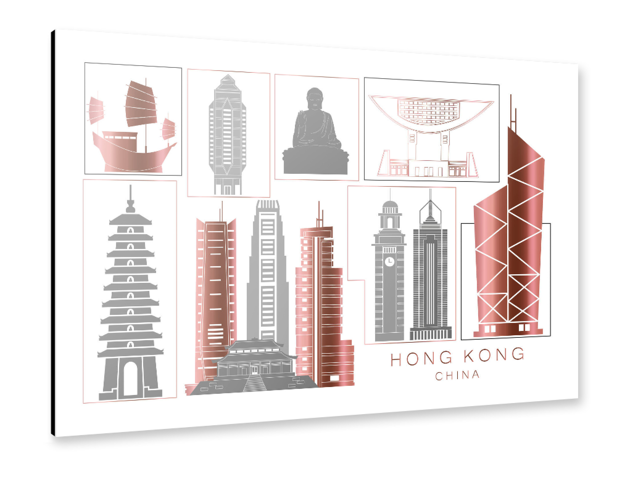 Alu-Dibond "Hong Kong skyline rosegold" 75x50 cm artboxONE