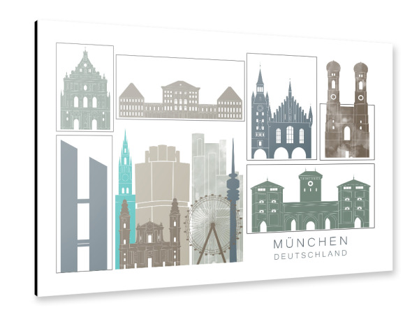 Alu-Dibond "Munich skyline, navy" 30x20 cm artboxONE