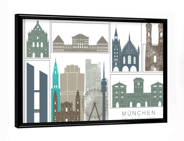 Poster mit schwarzem Rahmen "Munich skyline, navy" artboxONE - Städte,Städte / München,Reise,Architektur