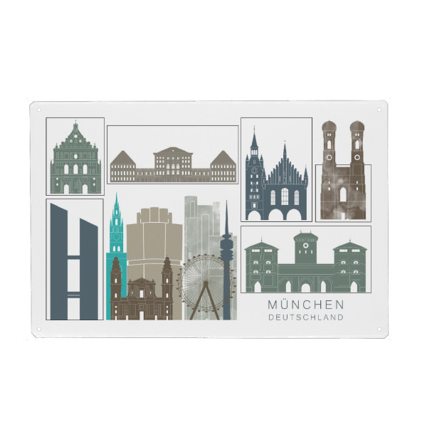Holzbild "Munich skyline, navy" artboxONE - Städte,Städte / München,Reise,Architektur