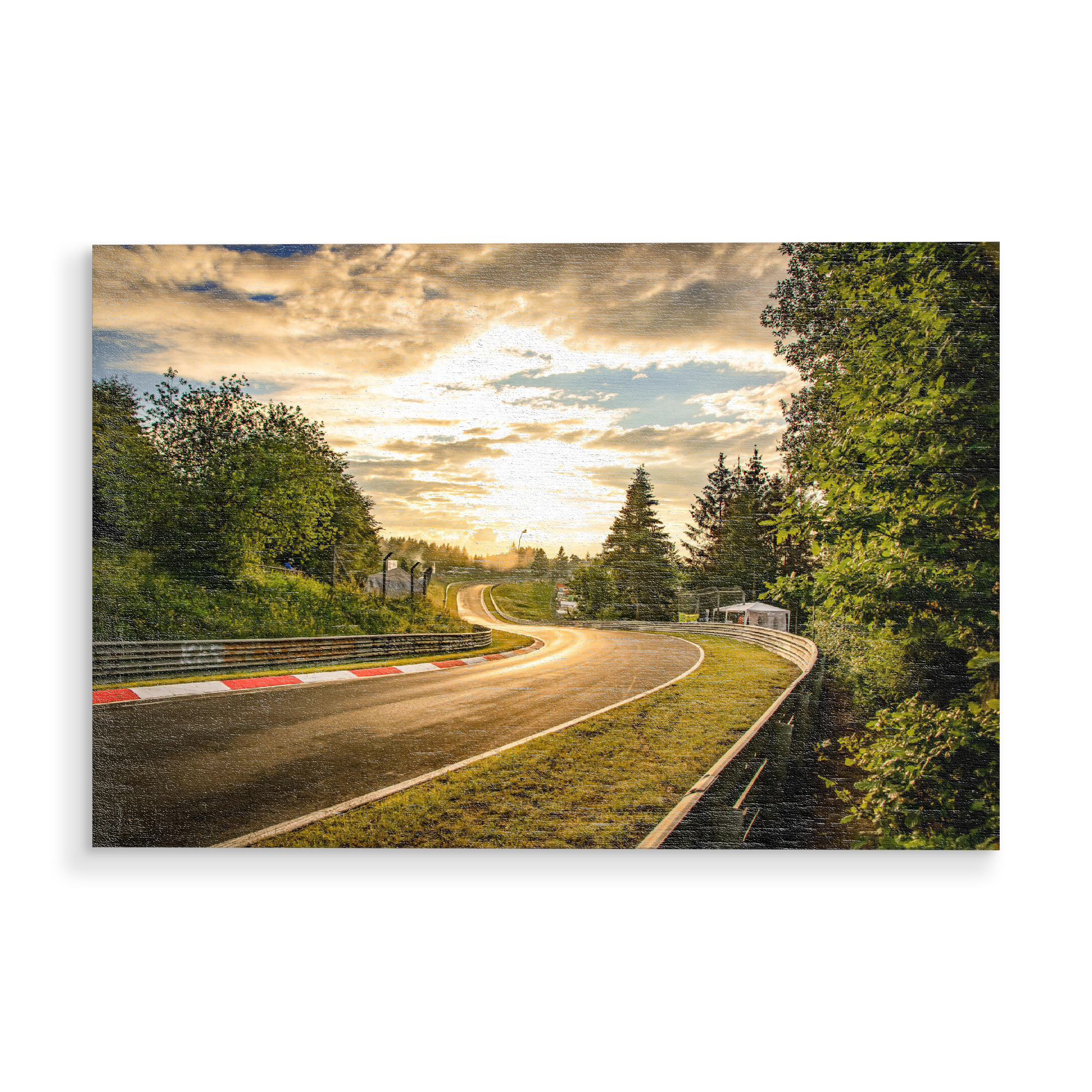 Holzbild "Sonnenuntergang an der Rennstrecke" artboxONE - Natur,Reise,Sport / Motorsport