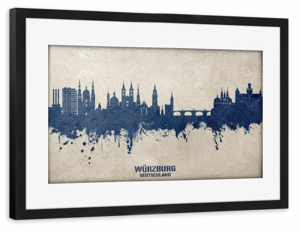 Poster mit Rahmen schwarz "Würzburg Skyline PaintBlue" artboxONE - Städte