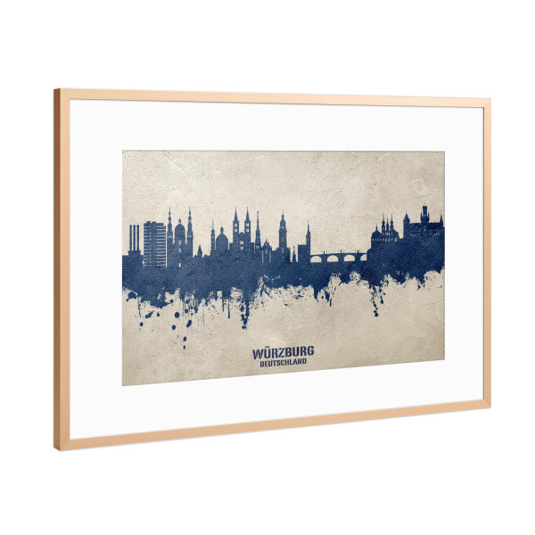 Poster mit Rahmen Kupfer "Würzburg Skyline PaintBlue" artboxONE - Städte