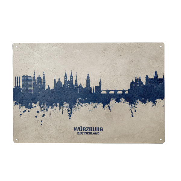 Holzbild "Würzburg Skyline PaintBlue" artboxONE - Städte