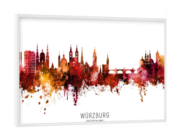 Poster mit weißem Rahmen "Würzburg Germany Skyline Red Name" artboxONE - Städte