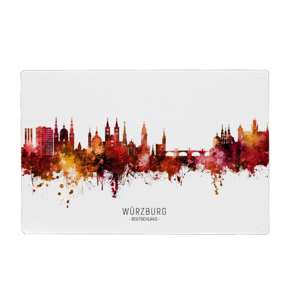 Holzbild "Würzburg Germany Skyline Red Name" artboxONE - Städte