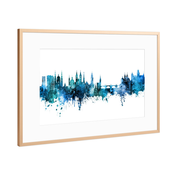 Poster mit Rahmen Kupfer "Würzburg Germany Skyline Blue" artboxONE - Städte