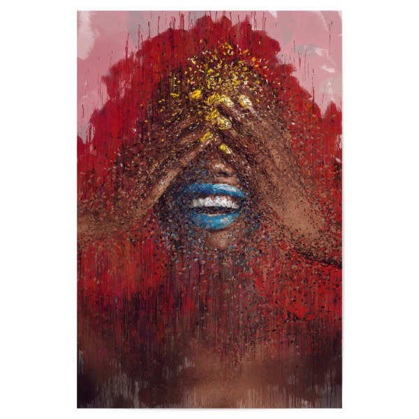Poster 30x20 cm "Contagious Joy" artboxONE - Abstrakt,Menschen - Black girl,Smile,Joy,Red,Impressionism,Girl,Woman,Frau,Black,Afrika,Africa