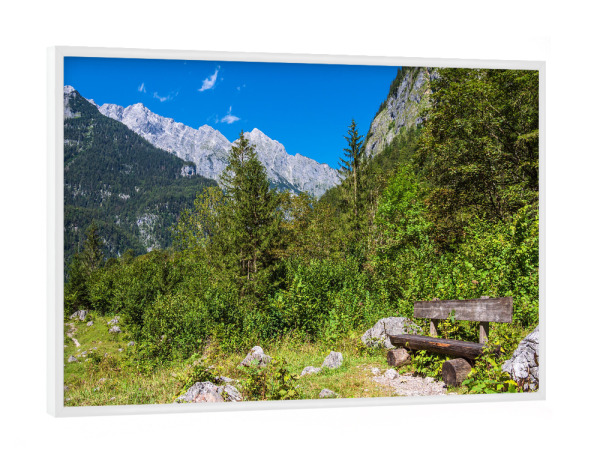 Poster mit weißem Rahmen "Landschaft mit Sitzbank" artboxONE - Natur,Reise