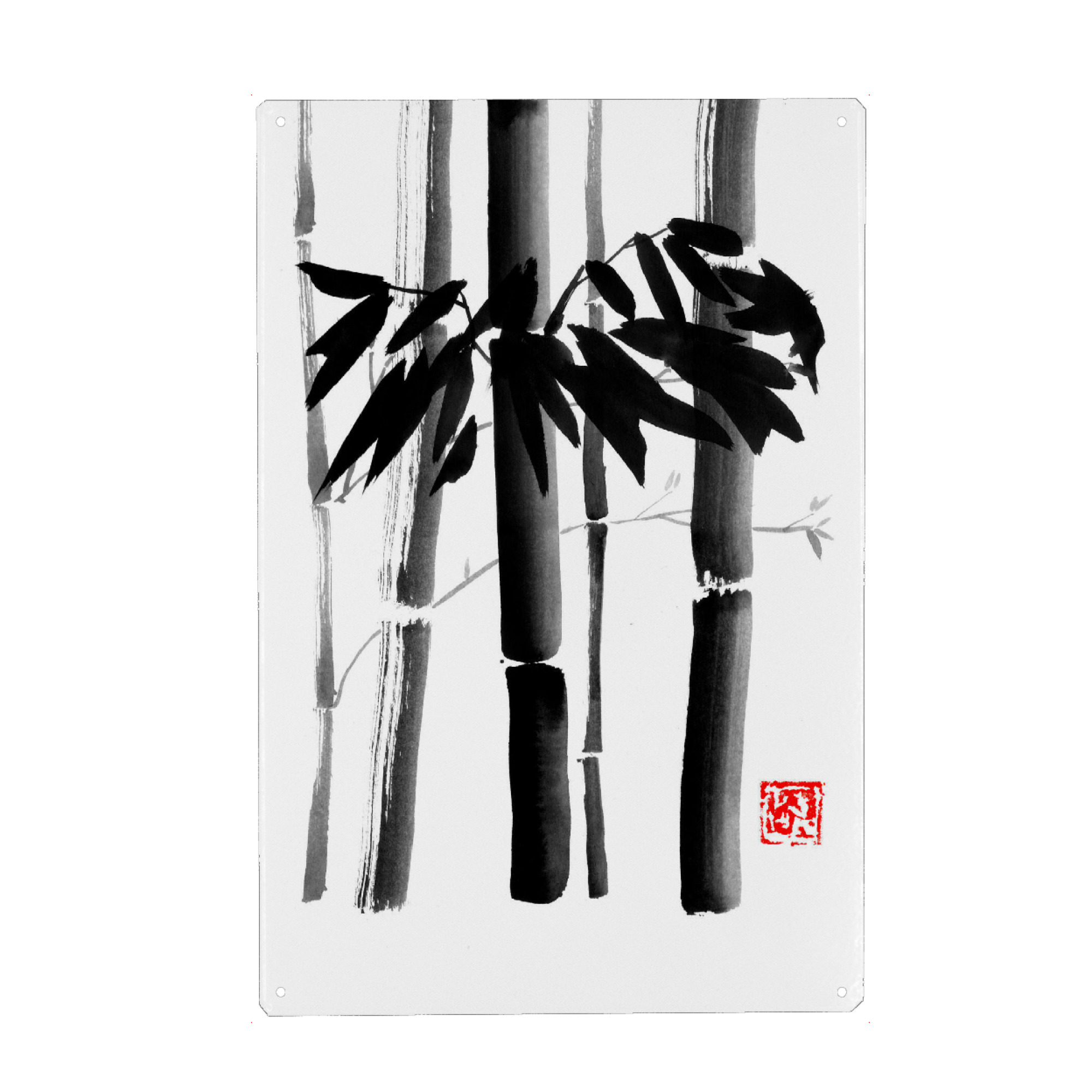 Metall Poster "Bambouquet" artboxONE - Natur - Bamboo,Sumie,Japan,Bambus,Baum,Tree,Natur,Malerei,Nature - Blechschild