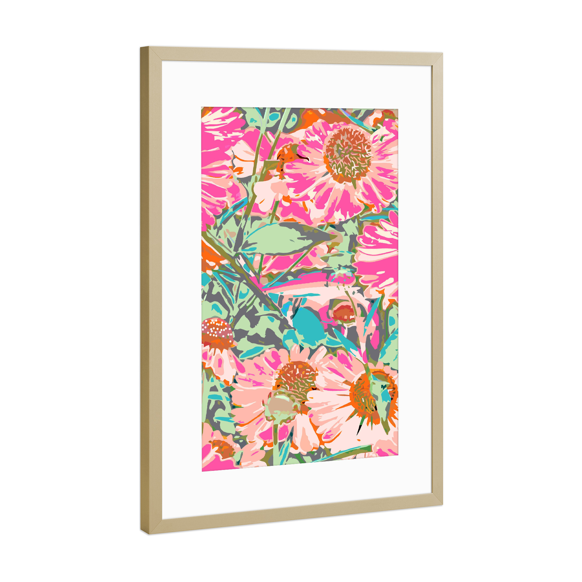 Poster mit Rahmen Gold "Pink Sunflowers" artboxONE - Natur,Floral