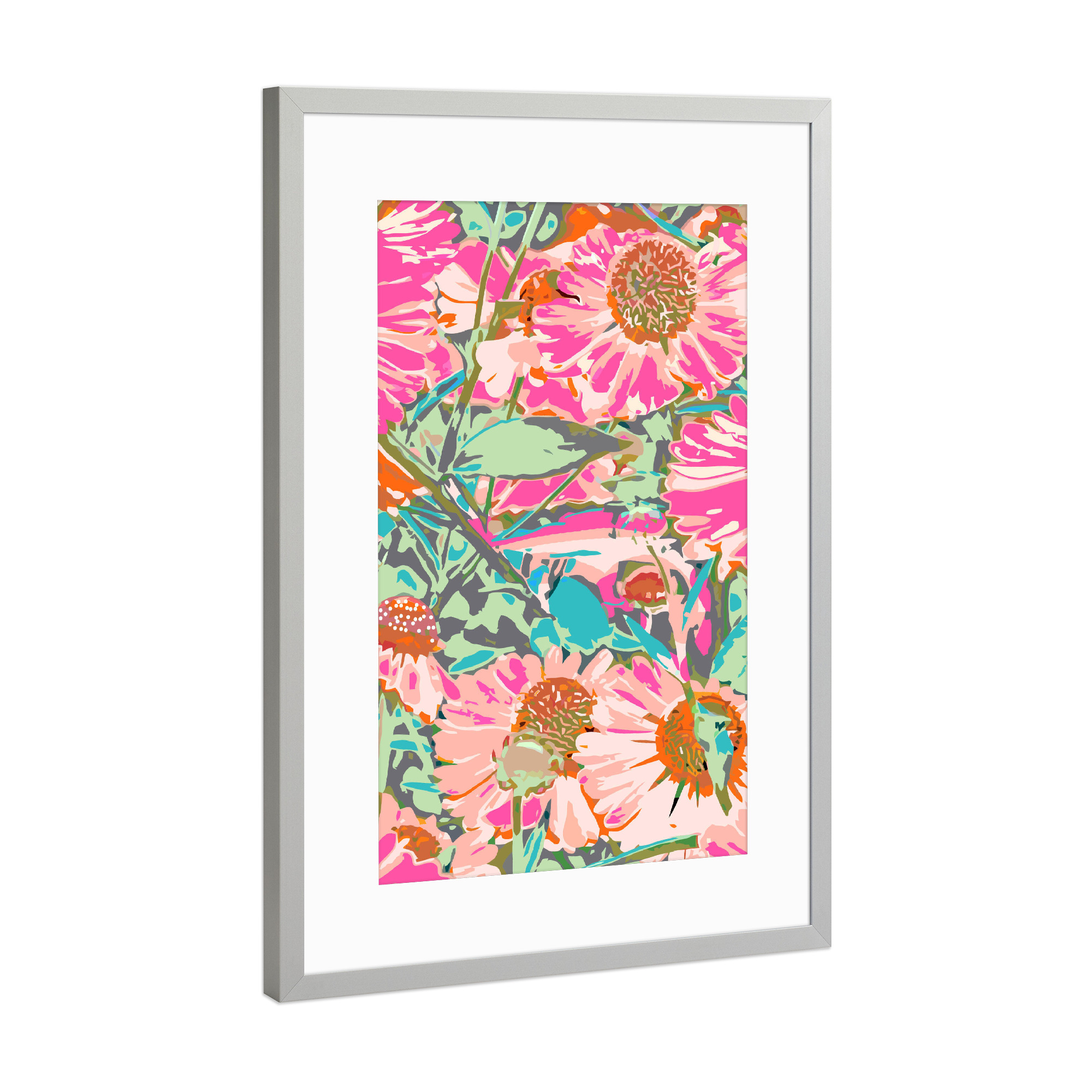 Poster mit Rahmen Silber "Pink Sunflowers" artboxONE - Natur,Floral