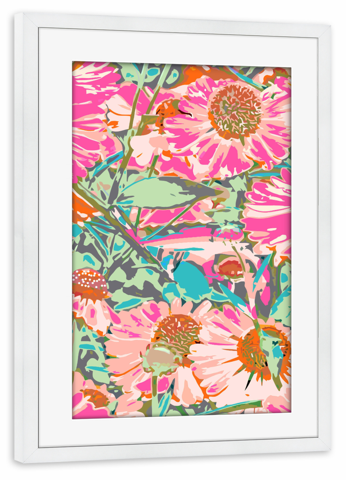 Poster mit Rahmen weiß "Pink Sunflowers" artboxONE - Natur,Floral