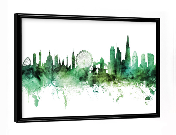 Poster mit schwarzem Rahmen "London England Skyline Green" artboxONE - Städte,Städte / London