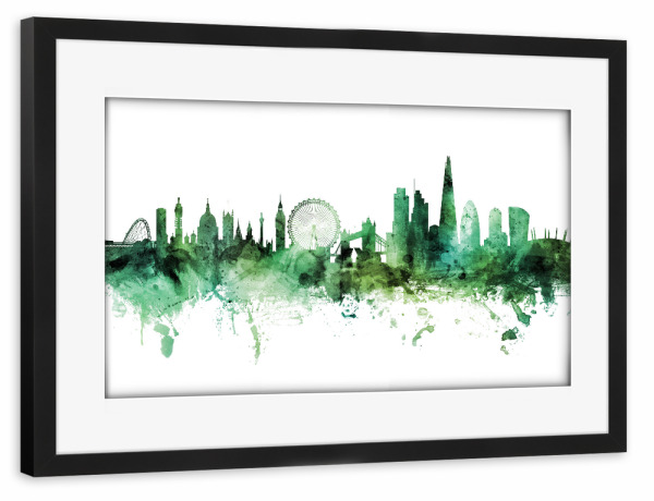 Poster mit Rahmen schwarz "London England Skyline Green" artboxONE - Städte,Städte / London