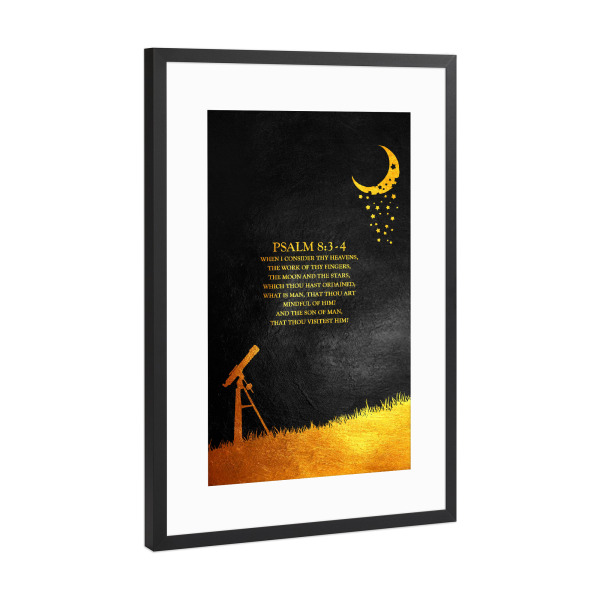 Poster mit Rahmen Schwarz (Metallic) "Psalm 8:3-4" artboxONE - Typografie,Natur,Galaxy