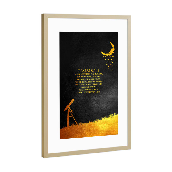 Poster mit Rahmen Gold "Psalm 8:3-4" artboxONE - Typografie,Natur,Galaxy