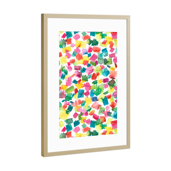Poster mit Rahmen Gold "Abstract Spring Colorful Strokes" artboxONE - Für Kinder,Geometrie,Lustig - Aquarell,Abstrakt,Moderne,Bunt,Colorful,Abstract