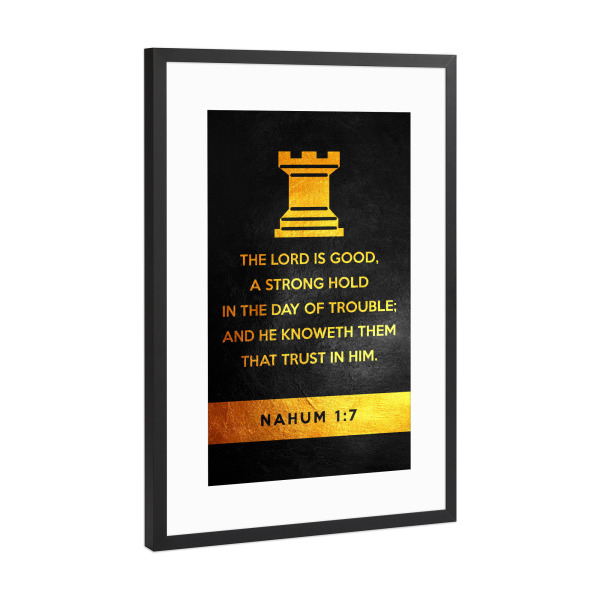 Poster mit Rahmen Schwarz (Metallic) "Nahum 1:7" artboxONE - Typografie