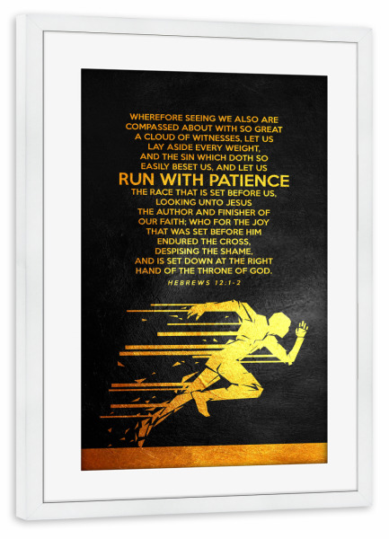 Poster mit Rahmen weiß "Hebrews 12:1-2" artboxONE - Typografie,Menschen,Sport,Sport / Motivation