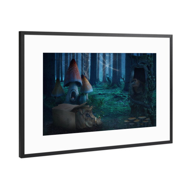 Poster mit Rahmen Schwarz (Metallic) "Märchenhafter Wald" artboxONE - Natur,Für Kinder,Tiere,Fiktion,Lustig