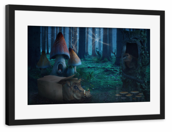 Poster mit Rahmen schwarz "Märchenhafter Wald" artboxONE - Natur,Für Kinder,Tiere,Fiktion,Lustig
